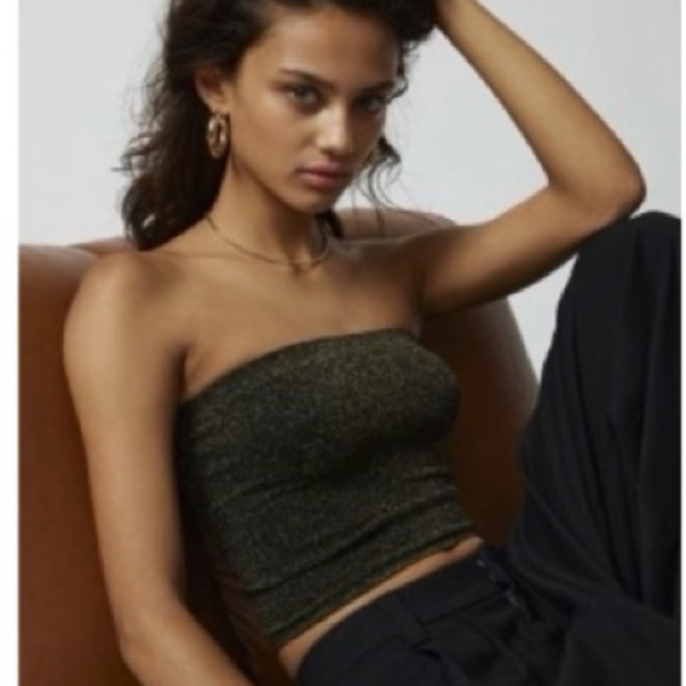 Ribbed Olive Green Strapless Tube Top